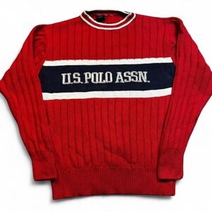 Vintage U.S. polo assn.‎ red and navy Spellout knitted sweater size medium